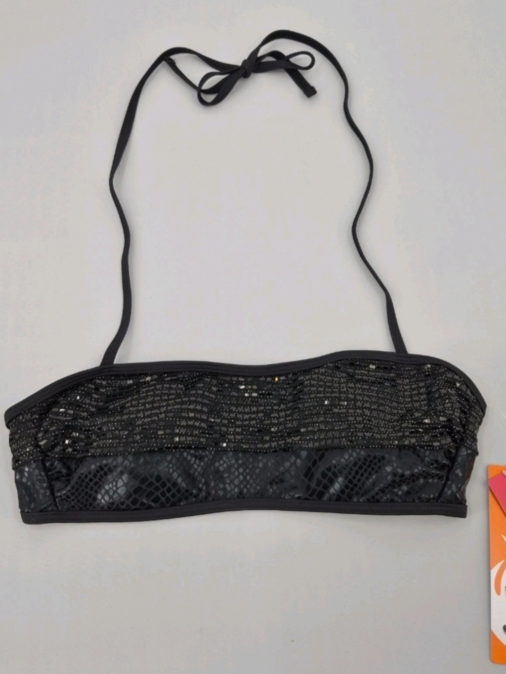 Love Black Sequin Bandeau Top with Gold Accent